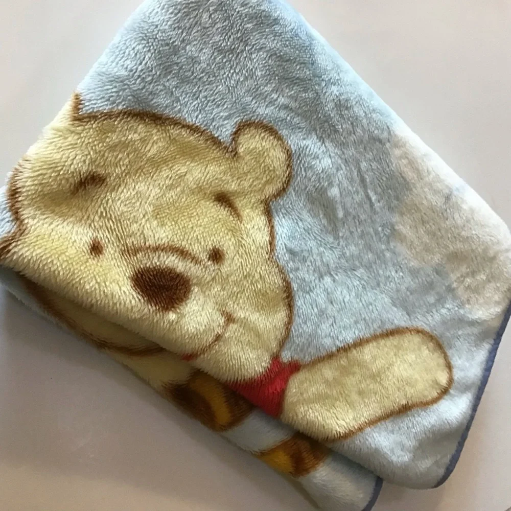 VTG Disney Winnie Pooh Tigger Baby Blanket Fleece Y2K Blue Green Honey Nursery